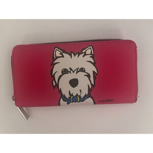MARC TETRO White Terrier Dog Red Westie Zip-Around Clutch Wallet 7.75x4x1"